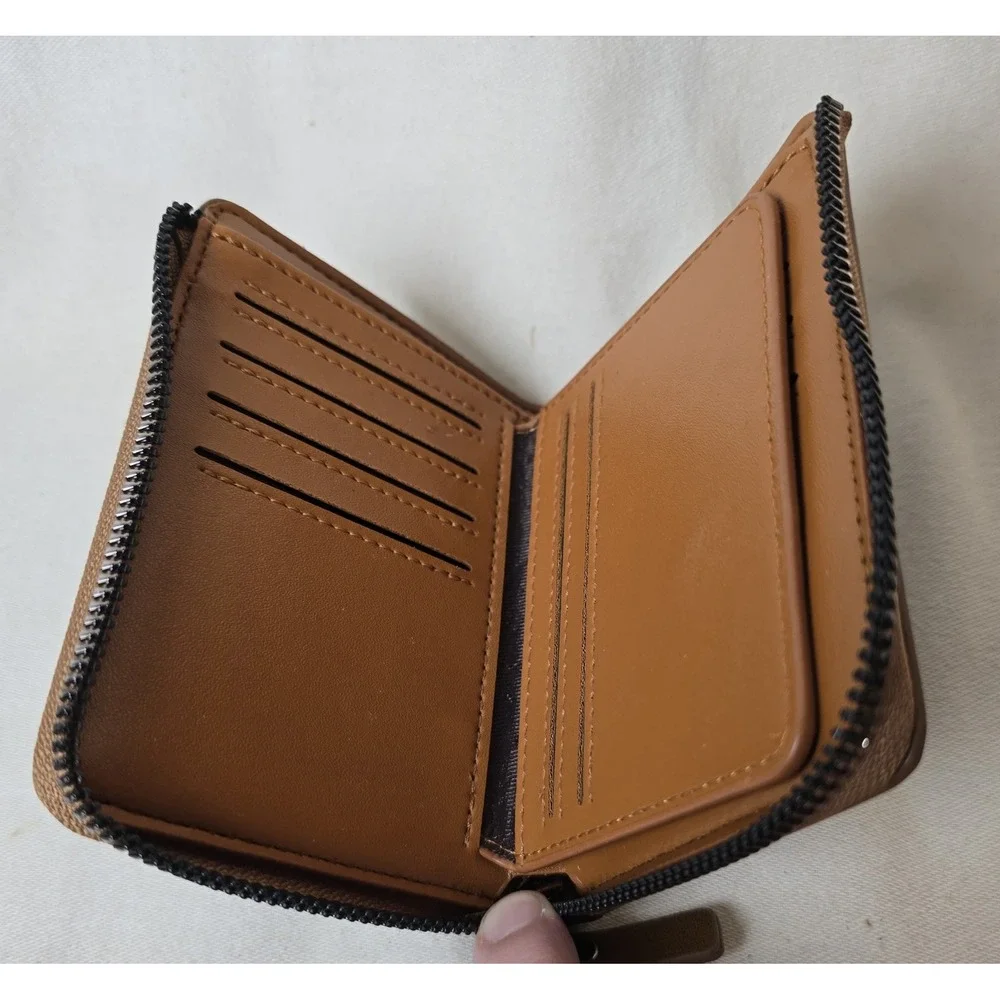 AIKS Kangaroo Wallet Men's‎ BrownLeather Zip Bifold Credit Card ID Slots Casual